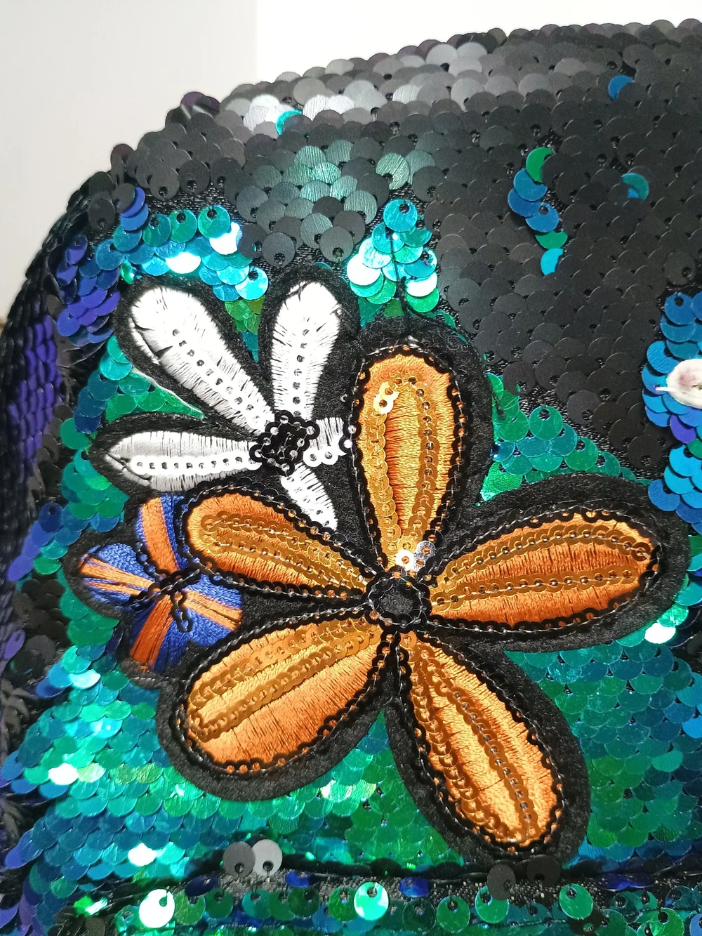 Style Lab Girl Mermaid Sequin Mini Backpack Purse Bird & Hummingbird Patc